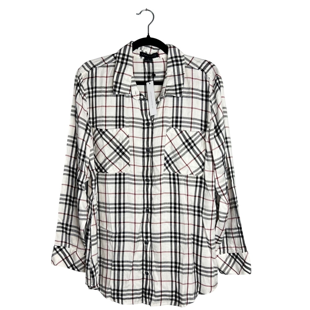 Sanctuary Plaid Button Shirt Size L Lightweight Grunge Long Sleeve Boyfriend NWT